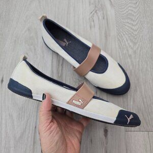 vintage Puma | sneakerina cream canvas sporty balletcore mary jane flats | WMS 8